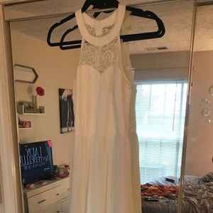 White lace evening length dress